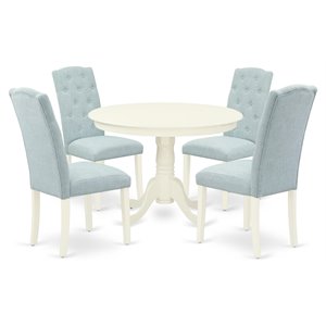 east west furniture hartland 5-piece wood dining set in linen white/baby blue