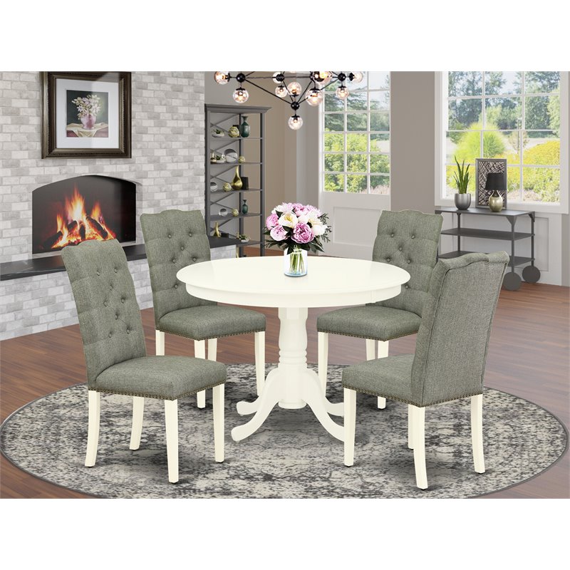East West Furniture Hartland 5-piece Wood Dining Set with High Back in White