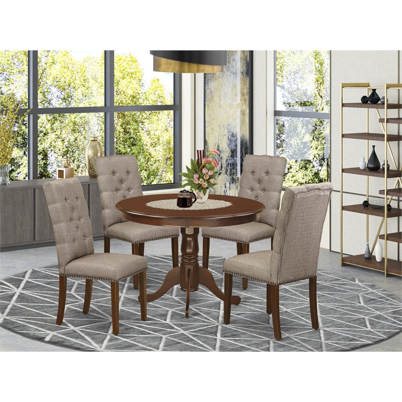 East West Furniture Hartland 5-piece Wood Dining Set with High Back in Mahogany