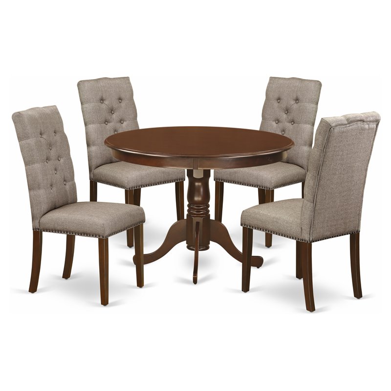 East West Furniture Hartland 5-piece Wood Dining Set with High Back in Mahogany