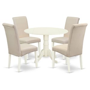 east west furniture dublin 5-piece wood dining set in linen white/cream