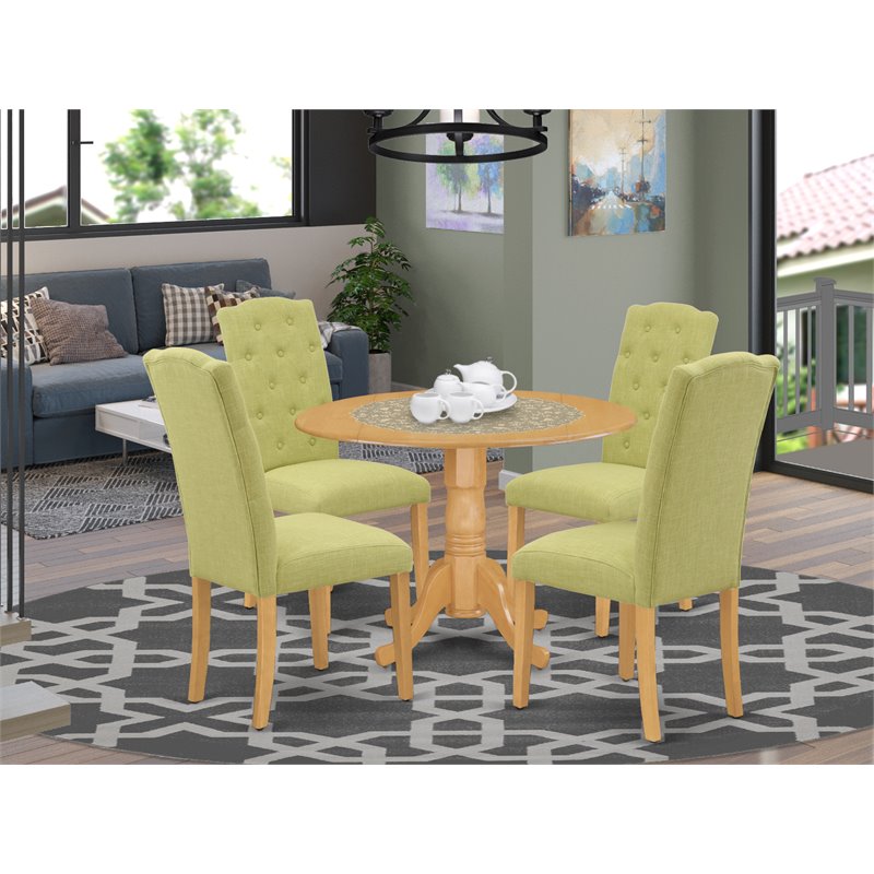 East West Furniture Dublin 5-piece Wood Dining Set in Oak/Lime Green