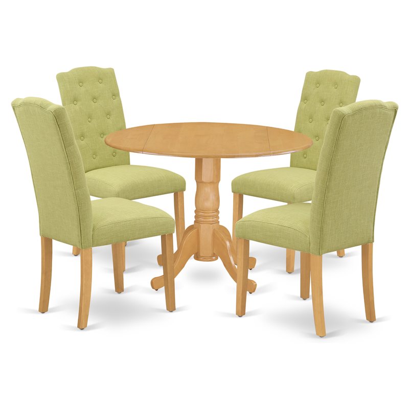 East West Furniture Dublin 5-piece Wood Dining Set in Oak/Lime Green