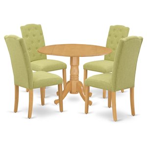 East West Furniture Dublin 5-piece Wood Dining Set in Oak/Lime Green