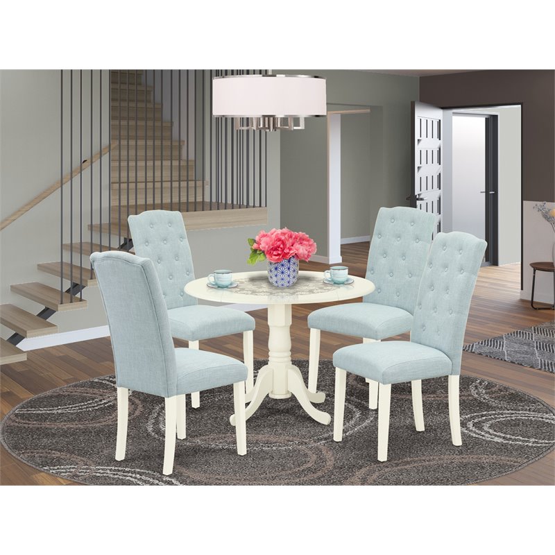 East West Furniture Dublin 5-piece Wood Dining Set in Linen White/Baby Blue