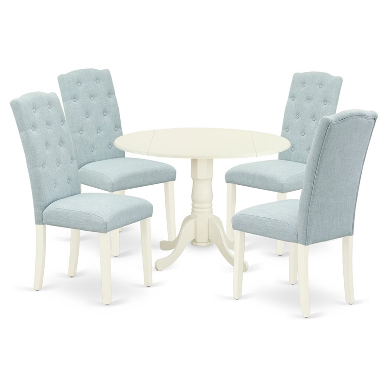 East West Furniture Dublin 5-piece Wood Dining Set in Linen White/Baby Blue