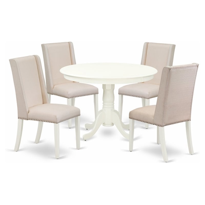 East West Furniture Hartland 5-piece Wood Dining Set in Linen White