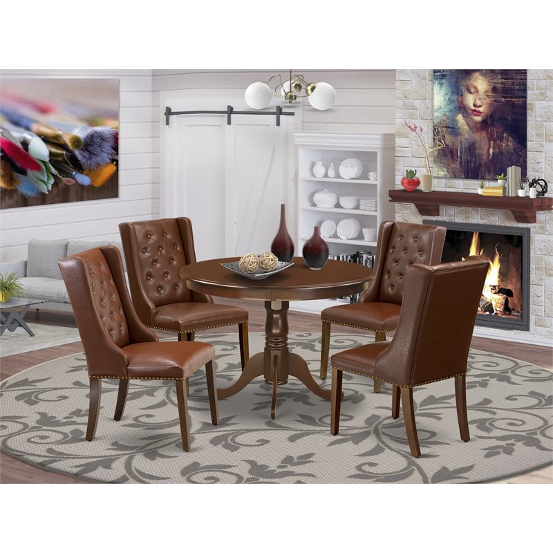 East West Furniture Hartland 5-piece Wood Dining Table and Chair Set in Mahogany