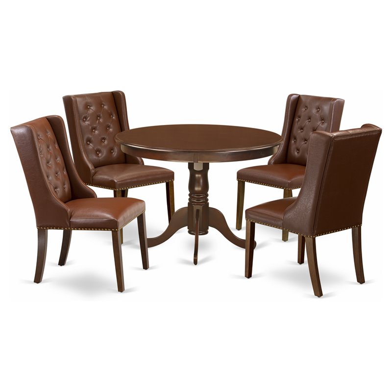 East West Furniture Hartland 5-piece Wood Dining Table and Chair Set in Mahogany