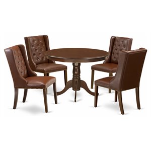 east west furniture hartland 5-piece wood dining table and chair set in mahogany