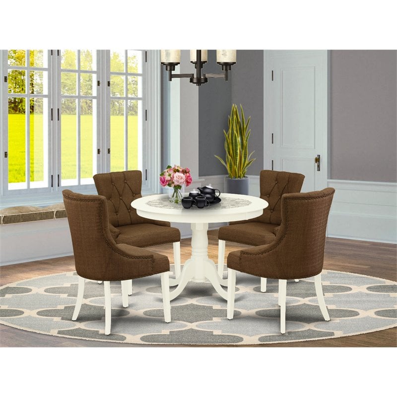 East West Furniture Hartland 5-piece Wood Dining Set in Linen White/Dark Coffee