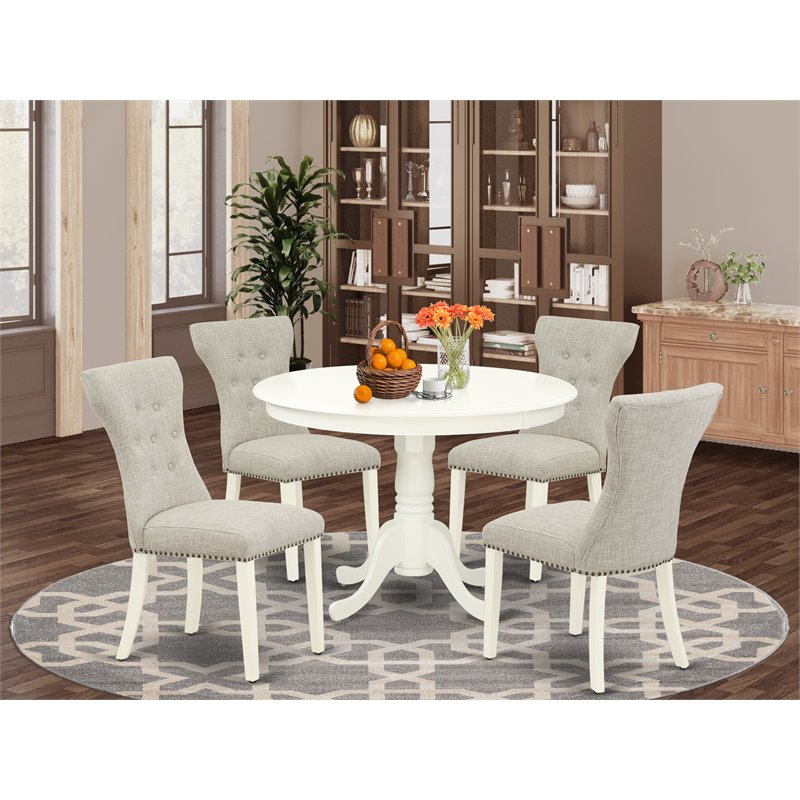 East West Furniture Hartland 5-piece Wood Dining Table Set in Linen White