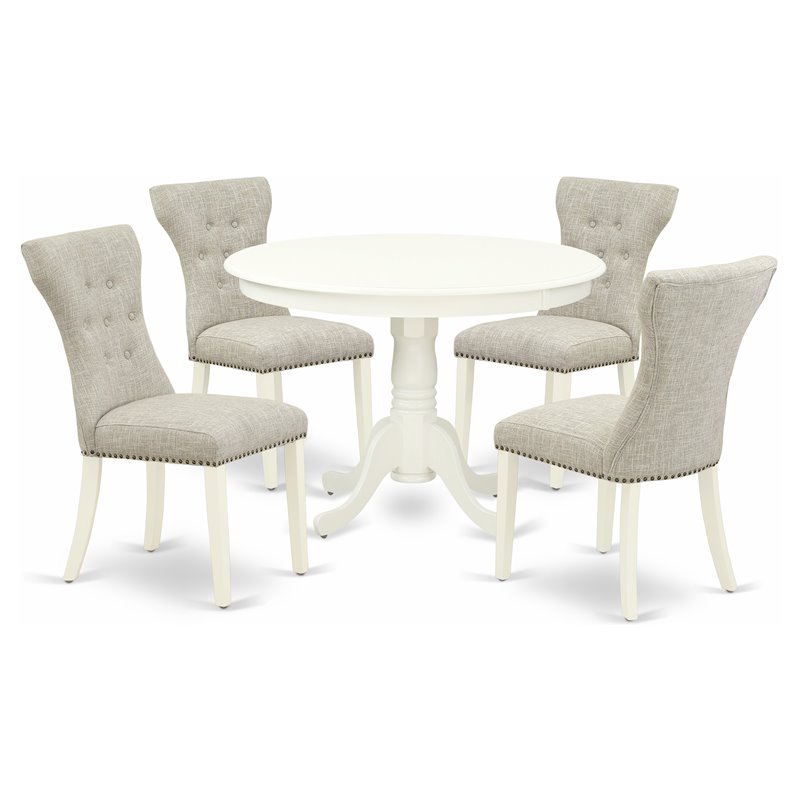 East West Furniture Hartland 5-piece Wood Dining Table Set in Linen White