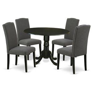 east west furniture dublin 5-piece wood dining set in black/dark gotham gray