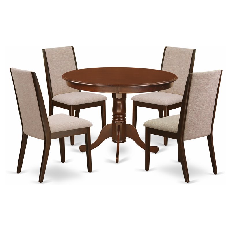 East West Furniture Hartland 5-piece Wood Dining Set w/ Round Table in Mahogany