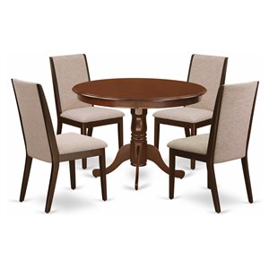 east west furniture hartland 5-piece wood dining set w/ round table in mahogany