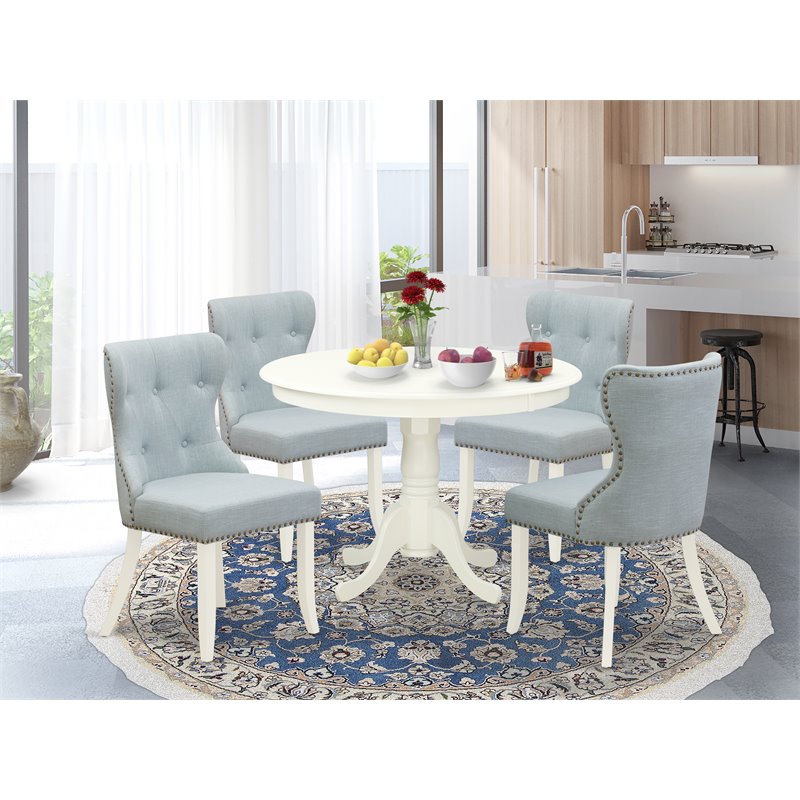 East West Furniture Hartland 5-piece Wood Kitchen Set in Linen White