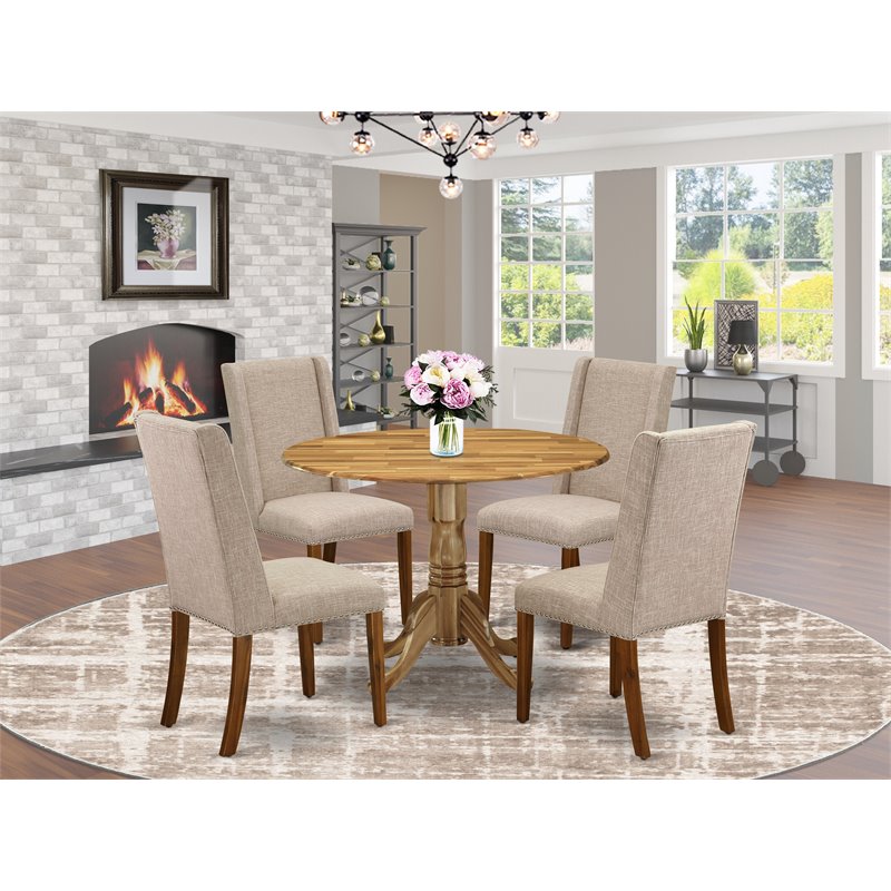 East West Furniture Dublin 5-piece Wood Dining Set in Natural/Clay