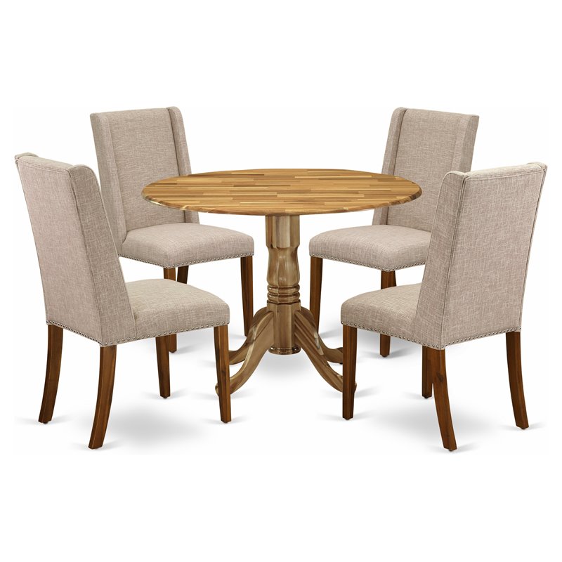 East West Furniture Dublin 5-piece Wood Dining Set in Natural/Clay