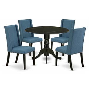 east west furniture dublin 5-piece wood dining set in black/mineral blue