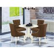 East West Furniture Dublin 5-piece Wood Dining Set in Linen White/Dark Coffee