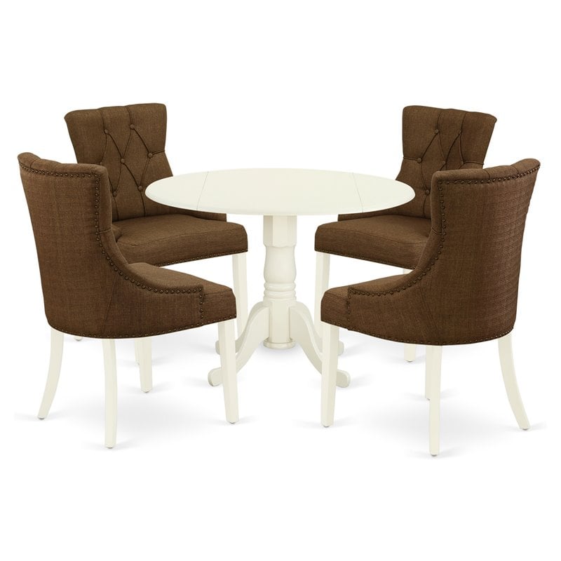 East West Furniture Dublin 5-piece Wood Dining Set in Linen White/Dark Coffee
