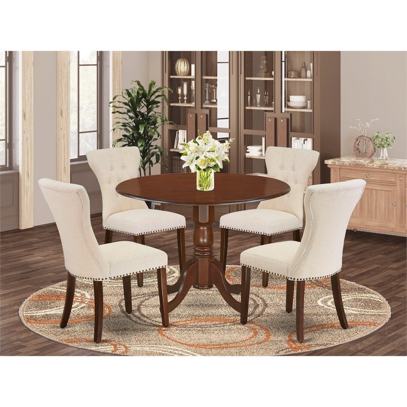 East West Furniture Dublin 5-piece Wood Dining Set in Mahogany/Light Beige