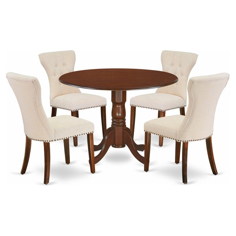 East West Furniture Dublin 5-piece Wood Dining Set in Mahogany/Light Beige