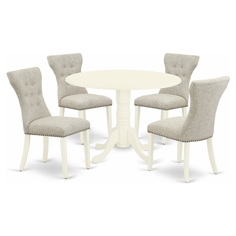 East West Furniture Dublin 5-piece Wood Dining Table Set in Linen White