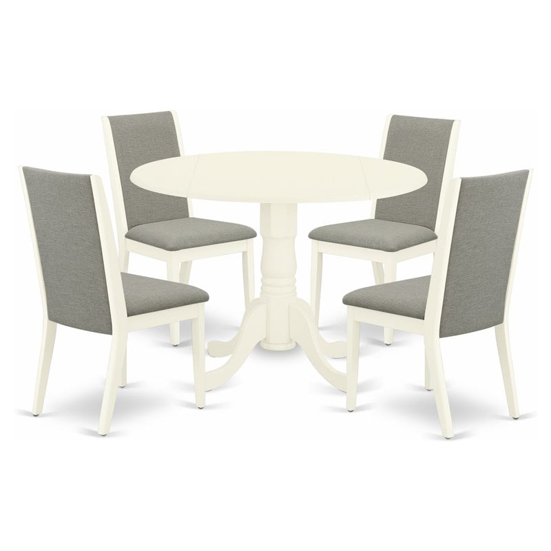 East West Furniture Dublin 5-piece Wood Dining Set in Linen White/Shitake