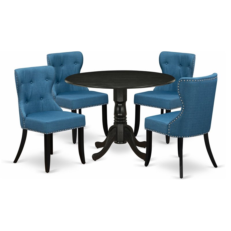 East West Furniture Dublin 5-piece Wood Dining Room Table Set in Black