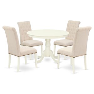 east west furniture hartland 5-piece wood dining set in linen white/light beige