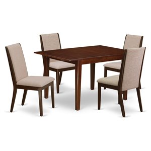 East West Furniture Milan 5-piece Wood Table and Dining Chairs in Mahogany
