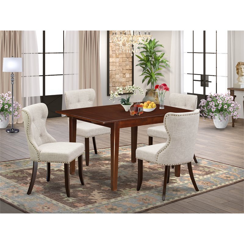 East West Furniture Milan 5-piece Wood Dining Set in Mahogany