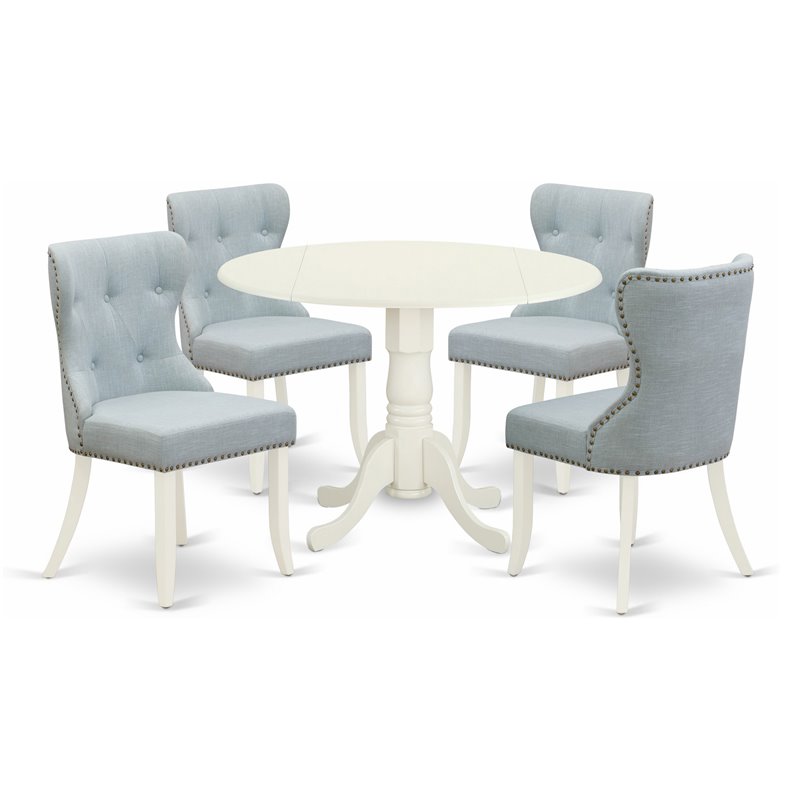 East West Furniture Dublin 5-piece Wood Dining Room Set in Linen White