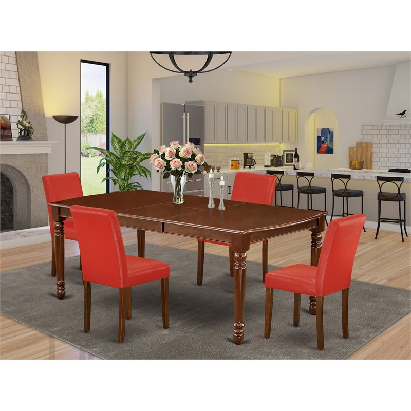 East West Furniture Dover 5-piece Wood Dining Set in Mahogany/Firebrick Red