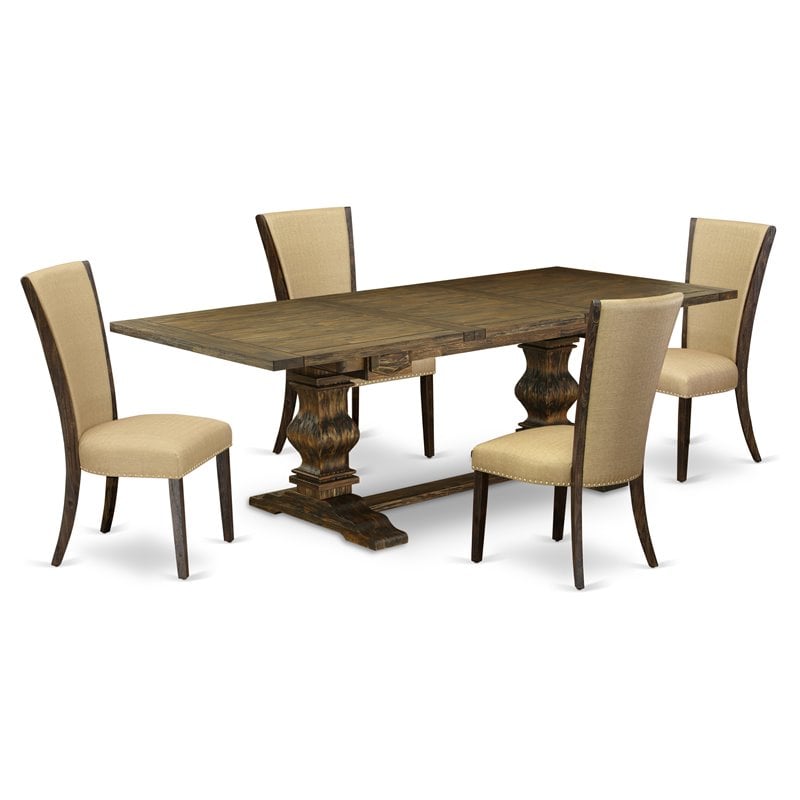 East West Furniture Lassale 5-piece Wood Kitchen Set in Jacobean Brown