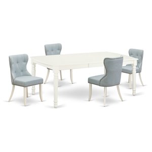 East West Furniture Dover 5-piece Wood Dining Table Set in Linen White/Baby Blue