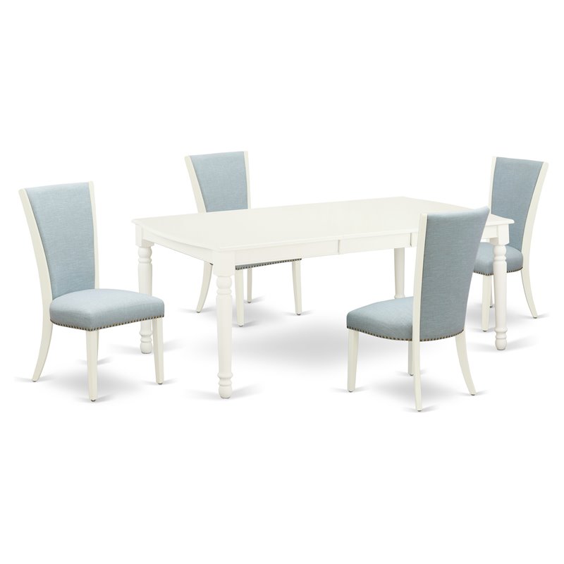 East West Furniture Dover 5-piece Wood Dining Set in Linen White