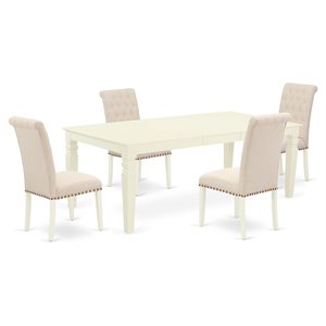 East West Furniture Logan 5-piece Wood Dining Set in Linen White/Light Beige