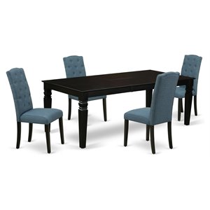 east west furniture logan 5-piece wood dining set in black/blue