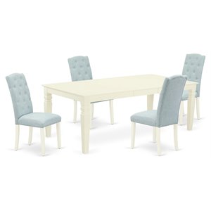 East West Furniture Logan 5-piece Wood Dining Set in Linen White/Baby Blue