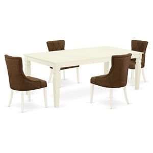 East West Furniture Logan 5-piece Wood Dining Set in Linen White/Dark Coffee