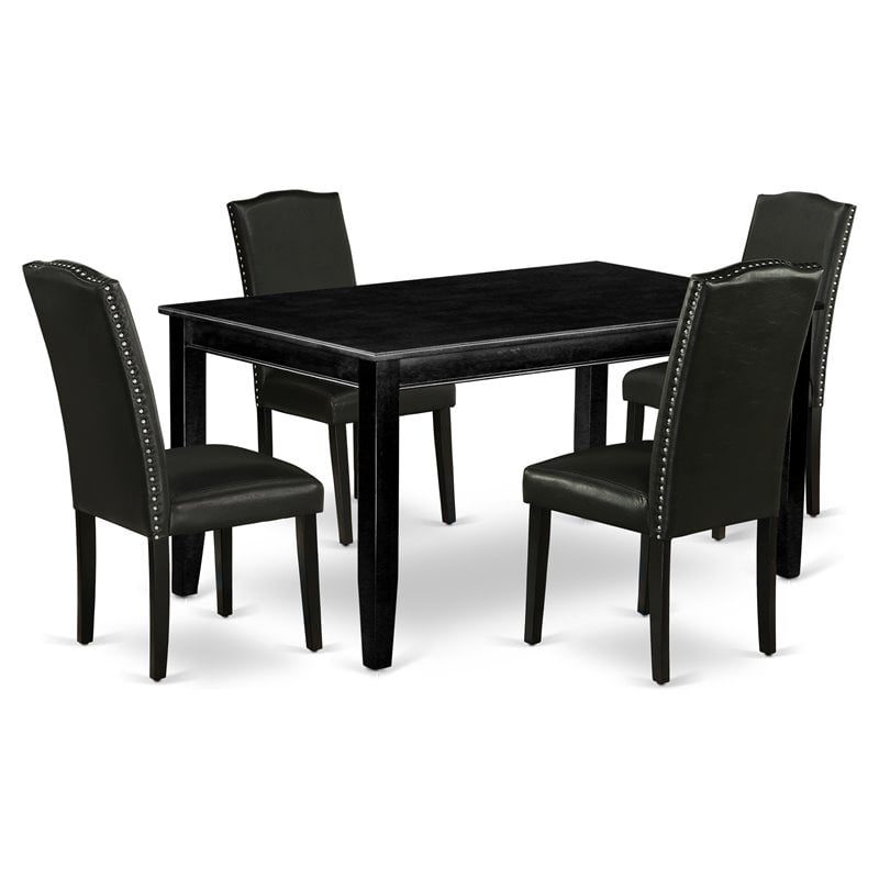 East West Furniture Dudley 5-piece Wood Dining Set with Leather Seat in Black