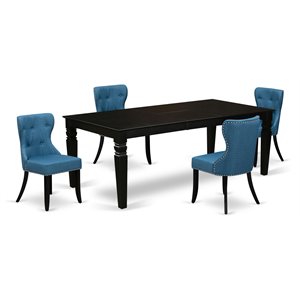 East West Furniture Logan 5-piece Wood Dining Set in Black/Mineral Blue