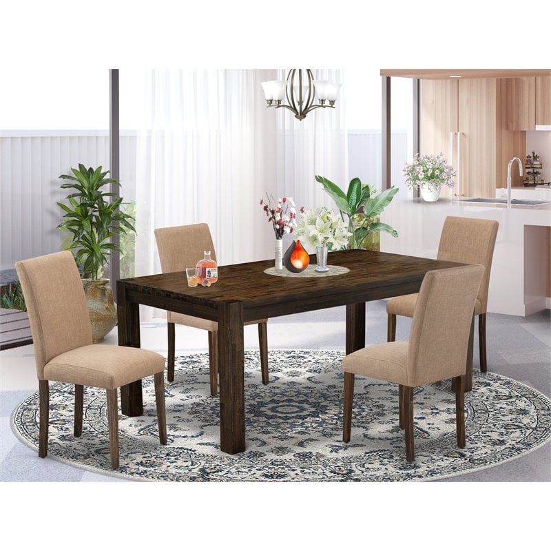 East West Furniture Lismore 5-piece Wood Dining Set in Brown/Light Sable