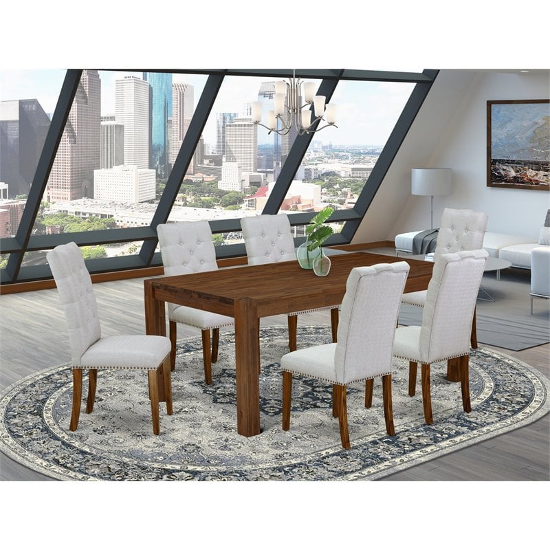 East West Furniture Lismore 7-piece Wood Dining Set in Walnut/Gray