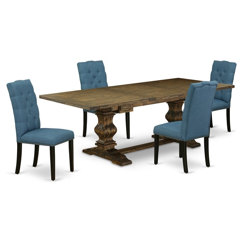 East West Furniture Lassale 5-piece Wood Dining Set in Brown/Mineral Blue
