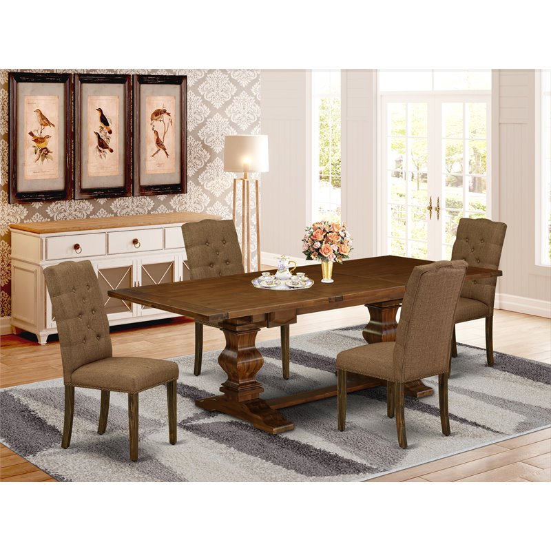 East West Furniture Lassale 5-piece Wood Dining Set in Walnut/Brown Beige