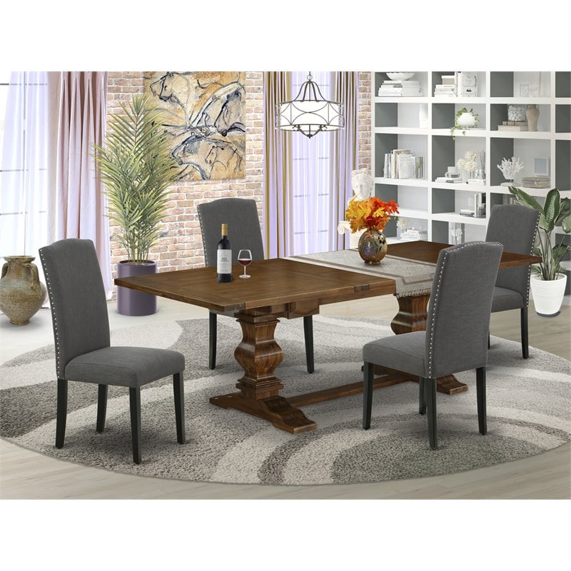 East West Furniture Lassale 5-piece Wood Dining Set in Walnut/Dark Gotham Gray